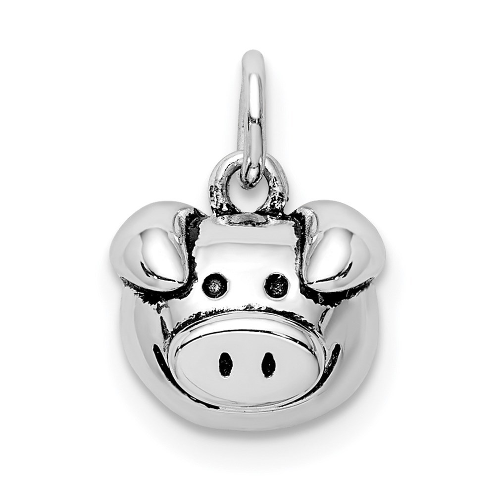 925 Sterling Silver Antiqued Farm Animal Pig Piglet Head Necklace Charm Pendant